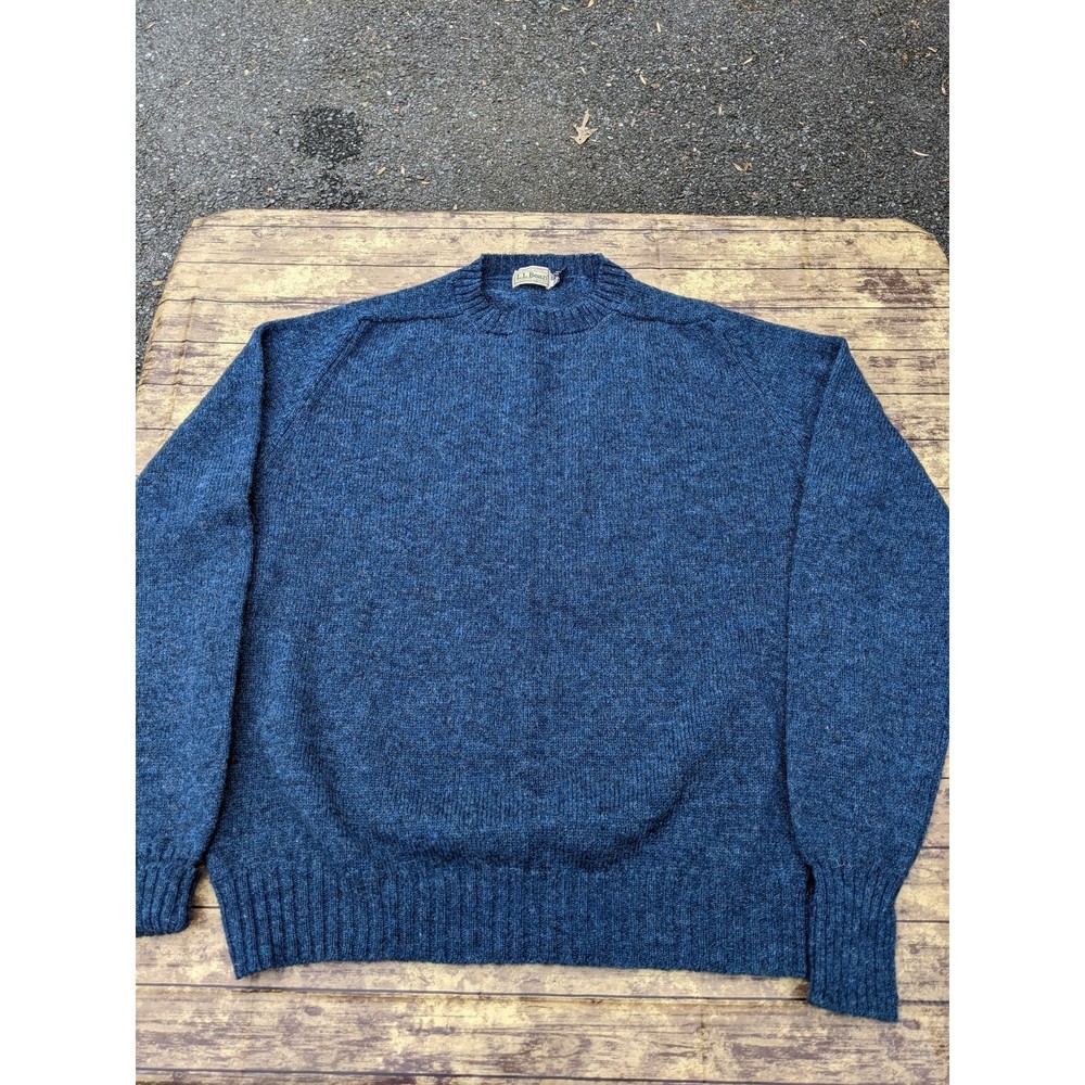 Vintage L.L. Bean Blue Virgin Wool Sweater Made in England XL